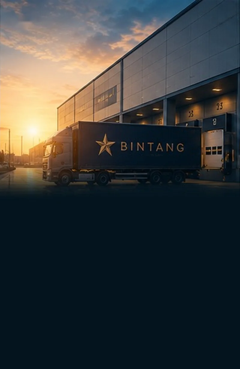 Distribution — Bintang-branded truck at warehouse at sunset
