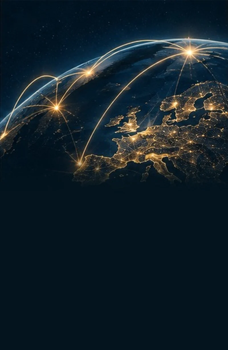Scaling — Earth connected by golden trade routes over Europe